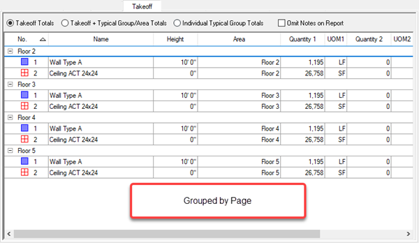 OST Takeoff (Summary) Tab showing Repeating Page Totals