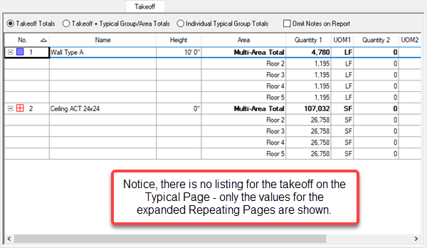 OST Takeoff (Summary) Tab showing Repeating Page Totals