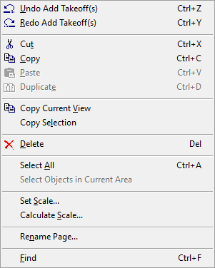 On-Screen Takeoff Edit menu