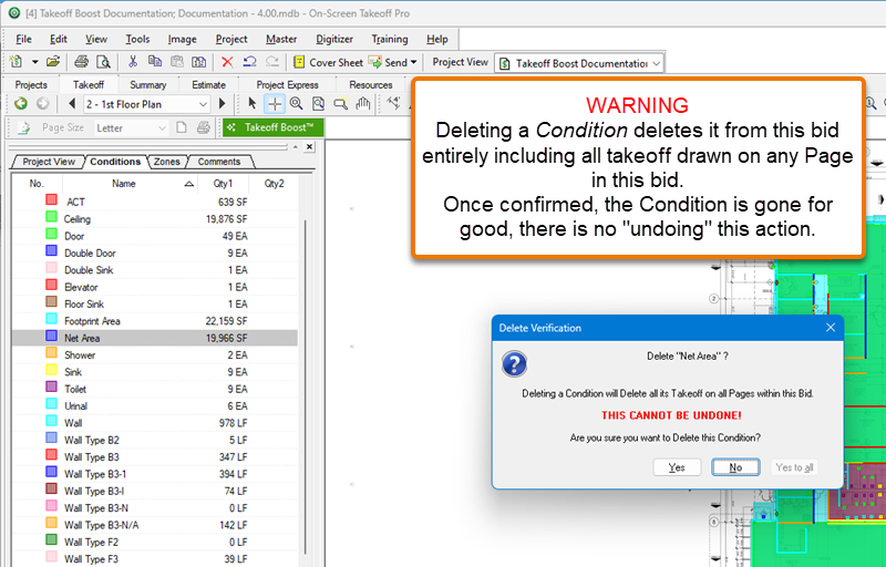On-Screen Takeoff Delete Condition verification