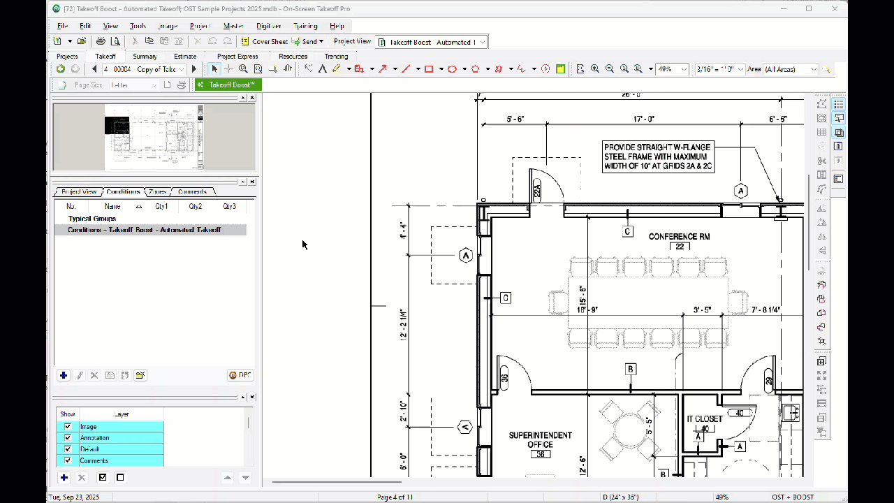 Takeoff Boost Processing banner displays while the service is processing the Plan