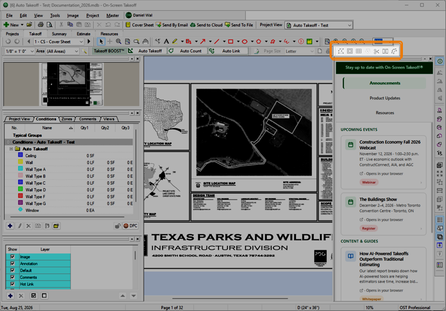 On-Screen Takeoff Takeoff Tab Takeoff Mode toolbar