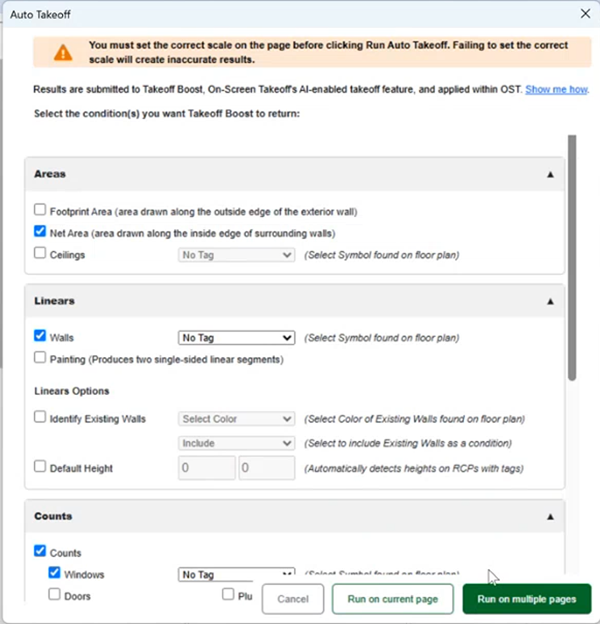 Auto Takeoff dialog box - Step 1