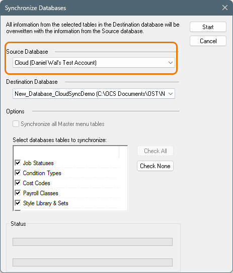Synching database Master tables from the CloudSync database