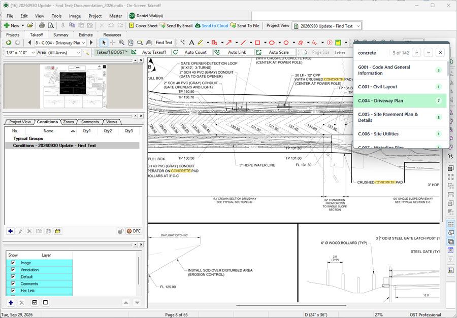 On-Screen Takeoff Find Text highlighted results on page