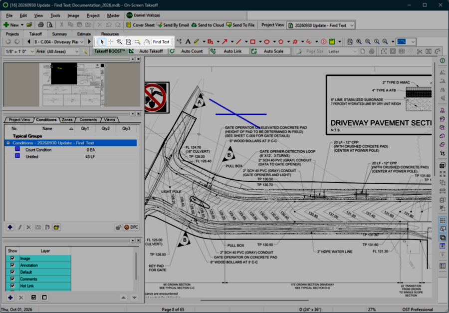 On-Screen Takeoff 4.0 Takeoff Tab Tools toolbar