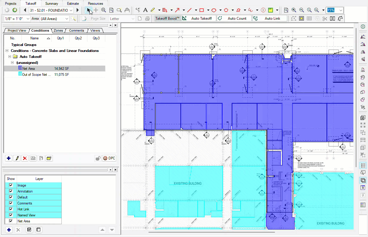 On-Screen Takeoff Split Area tool - drawing a polygon