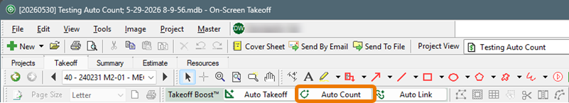 On-Screen Takeoff Takeoff Boost toolbar with Auto Count button highlighted