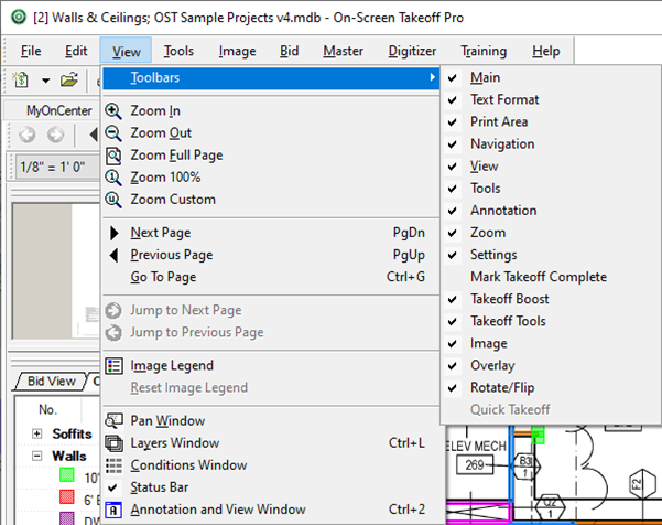 OST View Menu - Toolbars