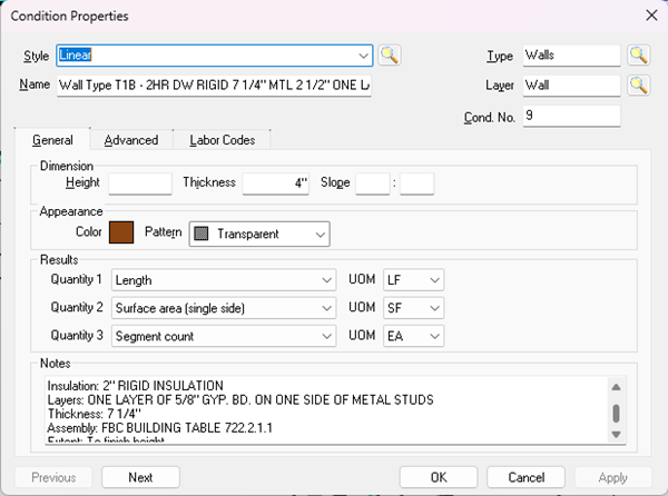 On-Screen Takeoff Conditions Dialog Box