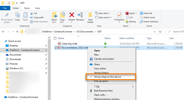 OneDrive - always keep on this device