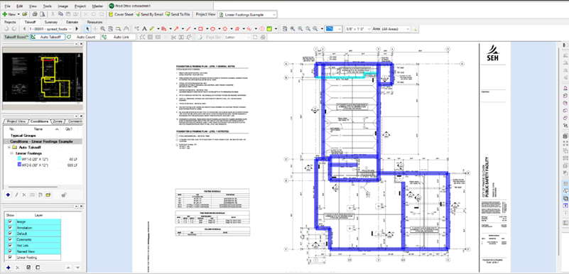 On-Screen Takeoff, Takeoff Boost result for Concrete linear foundations
