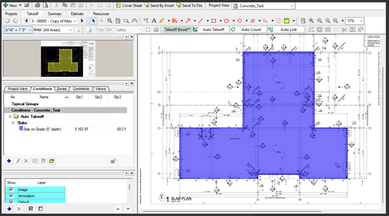 On-Screen Takeoff, Takeoff Boost result for Concrete Slab
