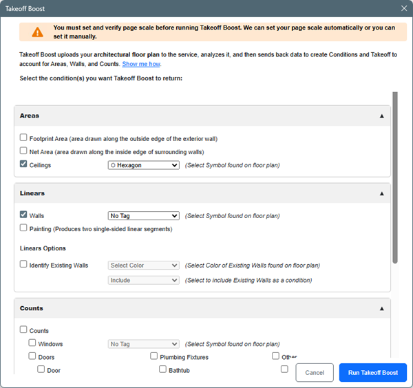 On-Screen Takeoff new Takeoff Boost dialog box after 20251218