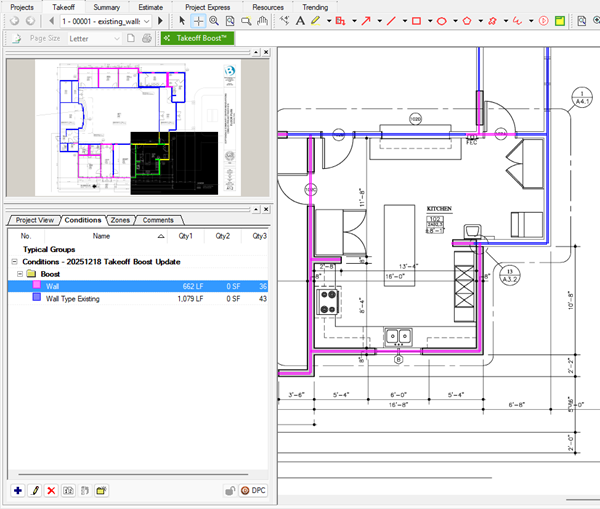 On-Screen Takeoff showing two Conditions returned by Takeoff Boost