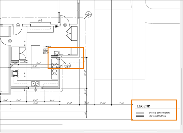 On-Screen Takeoff displaying a plan that shows existing and new construction (walls)