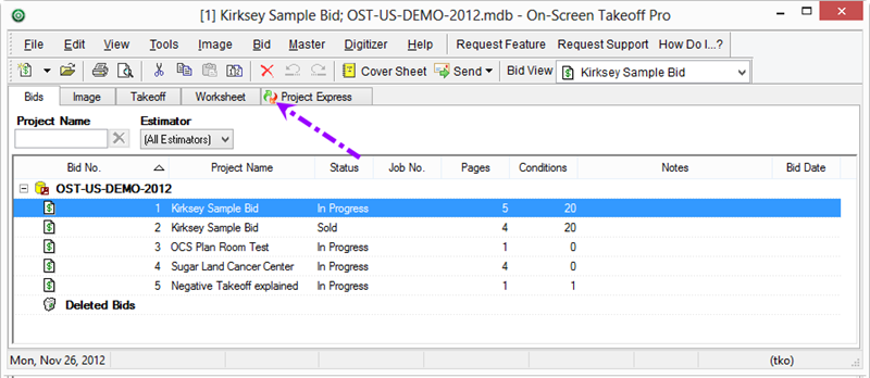 Project Express Tab indicating that there is a file ready to be downloaded