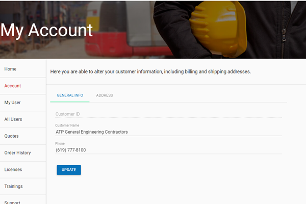 Customer Portal Account Page