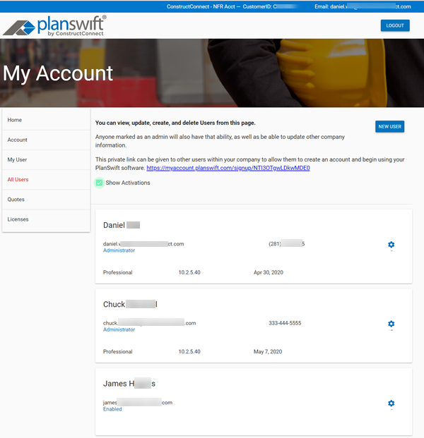 Customer Portal All Users Page