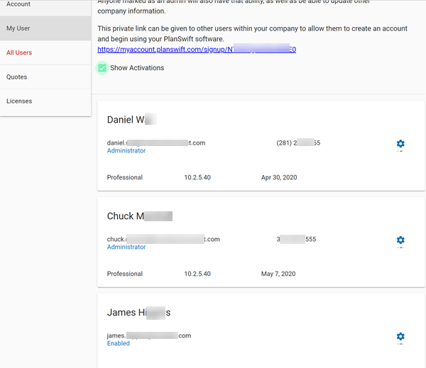 Customer Portal viewing activations