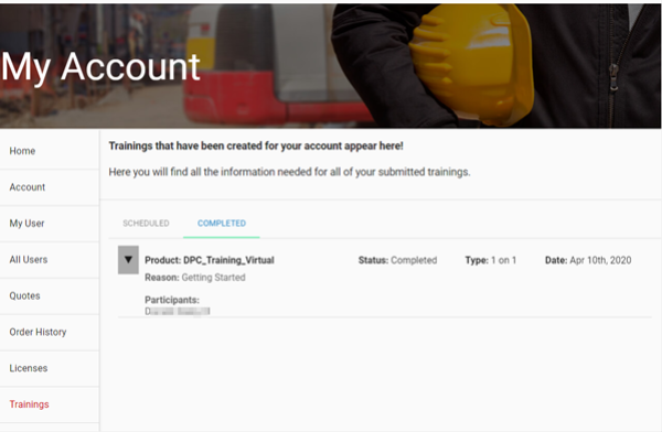 Customer Portal - Trainings Tab - Complted sessions