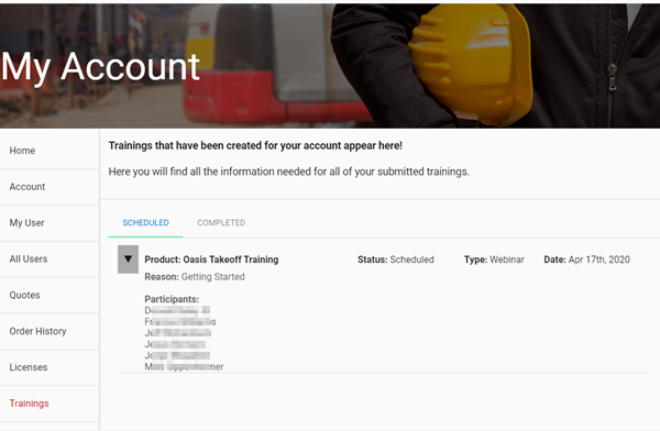 Customer Portal - Trainings Tab - Complted sessions