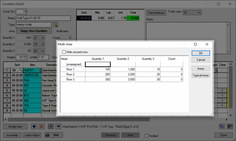 Condition Detail Bid Areas dialog box