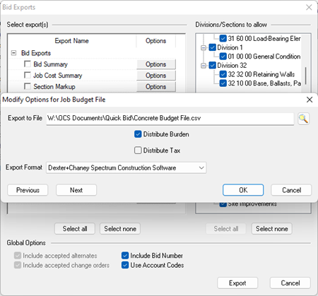 Job Budget Export - Include and Distribute Material Tax?