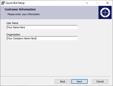 Quick Bid Installation Customer Info screen