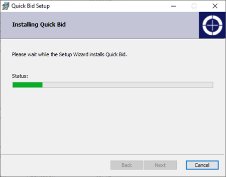 Quick Bid Installation Progress screen