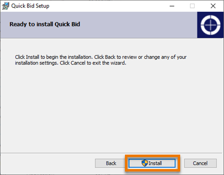 Quick Bid Installation Ready to Install screen