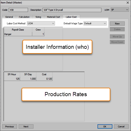 Item Detail Labor Pricing Tab highlighting general information section