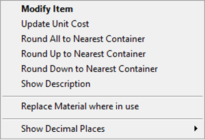 Materials Tab Context Menu