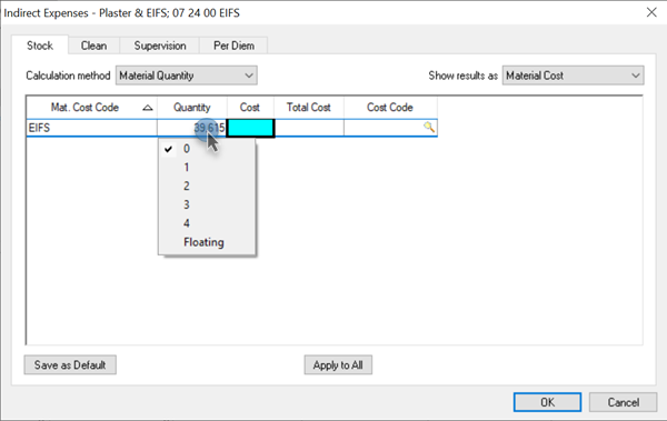 Quick Bid - Set decimals on the SOV Tab