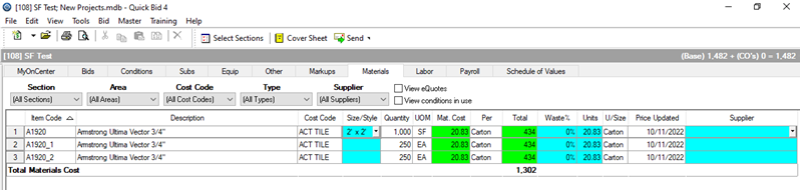 QB Condition Item Detail Grid