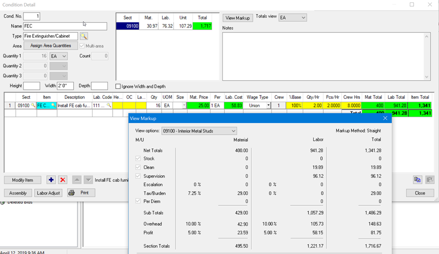 Condition Detail showing Condition Markups