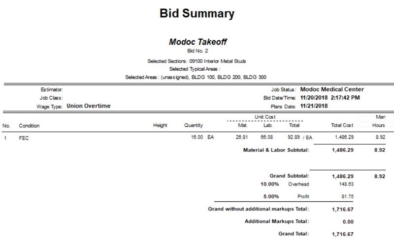 Bid Summary Report