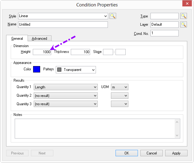 OST Condition Details Dimension Box entering 1000 as metric dimension