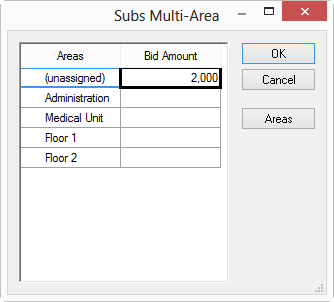 Subs Multi-Area dialog box