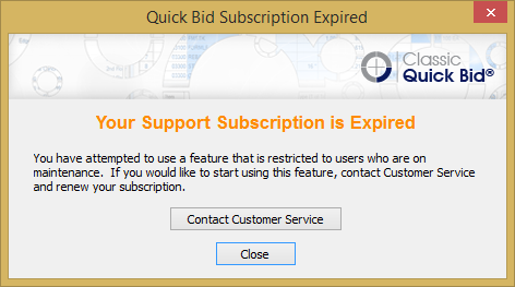 Quick Bid Maintenance Expired popup