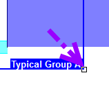 the resize handle is a hollow box at each corner of the Typical Group Frame