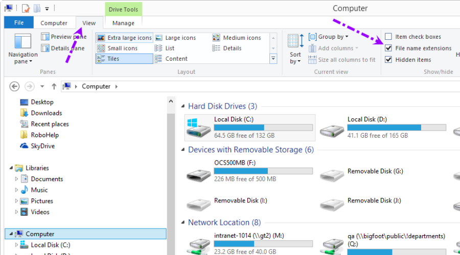 How to show file extensions in Windows 8 and newer