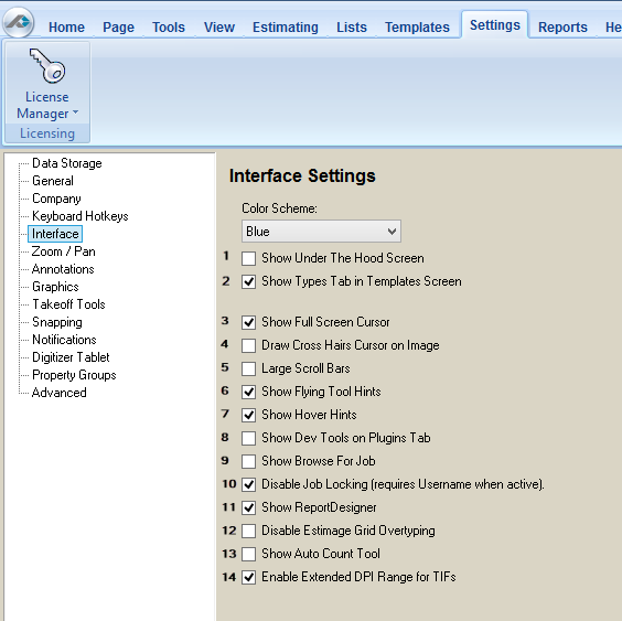 PlanSwift Settings Tab - Interface panel.png