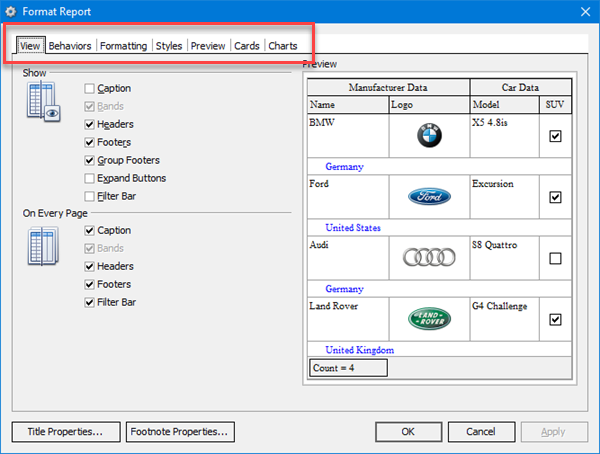 PlanSwift Reports Tab - Settings and Formatting