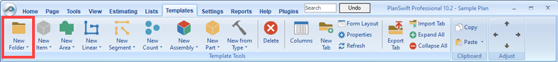 PlanSwift New Folders Button