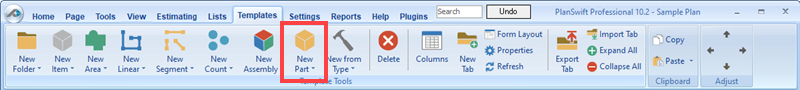 PlanSwift New Part Button