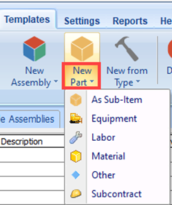 PlanSwift New Part Sub-Item Drop-Down