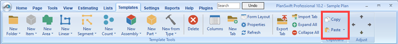 PlanSwift Copy and Paste Buttons