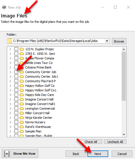 PlanSwift - creating a Job - selecting image files to add