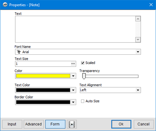 PlanSwift Settings Tab showing Default Settings for Notes